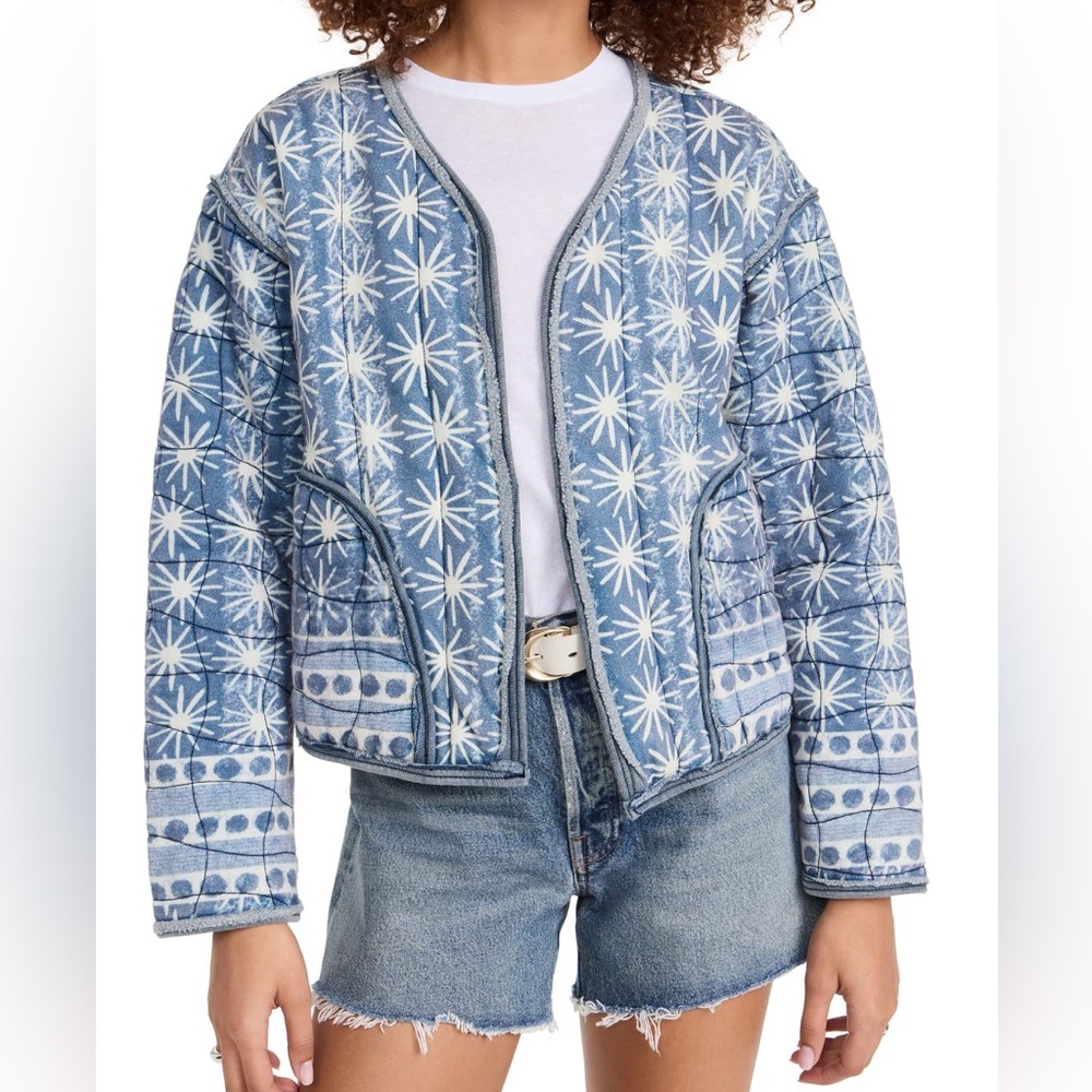 NWOT - FREE PEOPLE Kara Quilted Cardi Jacket Size M Pacific Blue Combo